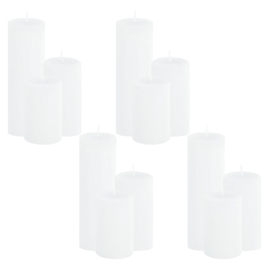 CHICERA 12-Pack White Pillar Candles Bulk Set - 2x3, 2x4, 2x6 Inch Unscented Dripless Pillar Candles for Weddings, Home Decor & Centerpieces - Clean Burning Smokeless Decorative Candles