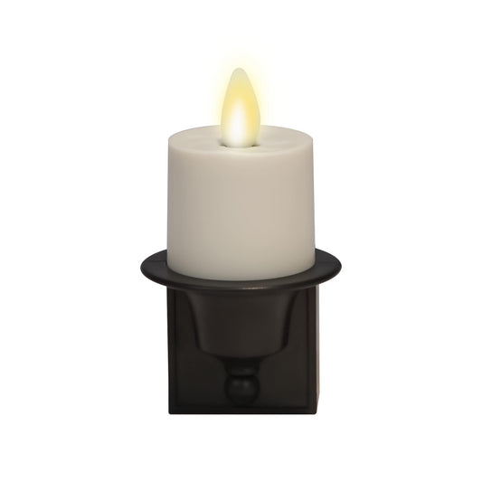 Luminara Flameless Candle Nightlight w/Dusk to Dawn Light Dark Auto Sensor, Black Wall Plug Indoor Night LED Light w/Real-Flame Effect Technology, Bathroom Bedroom Hallway, No Remote Needed