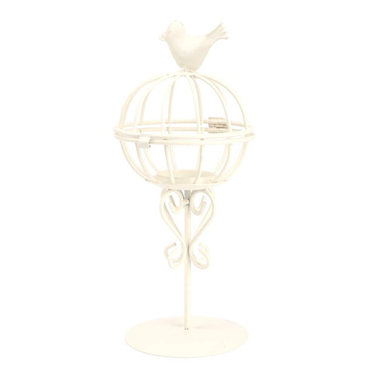 Vistreck Hollow Out Bird Cage Iron Candle Holder - Unique Candlestick Decor for Home & Café (White)