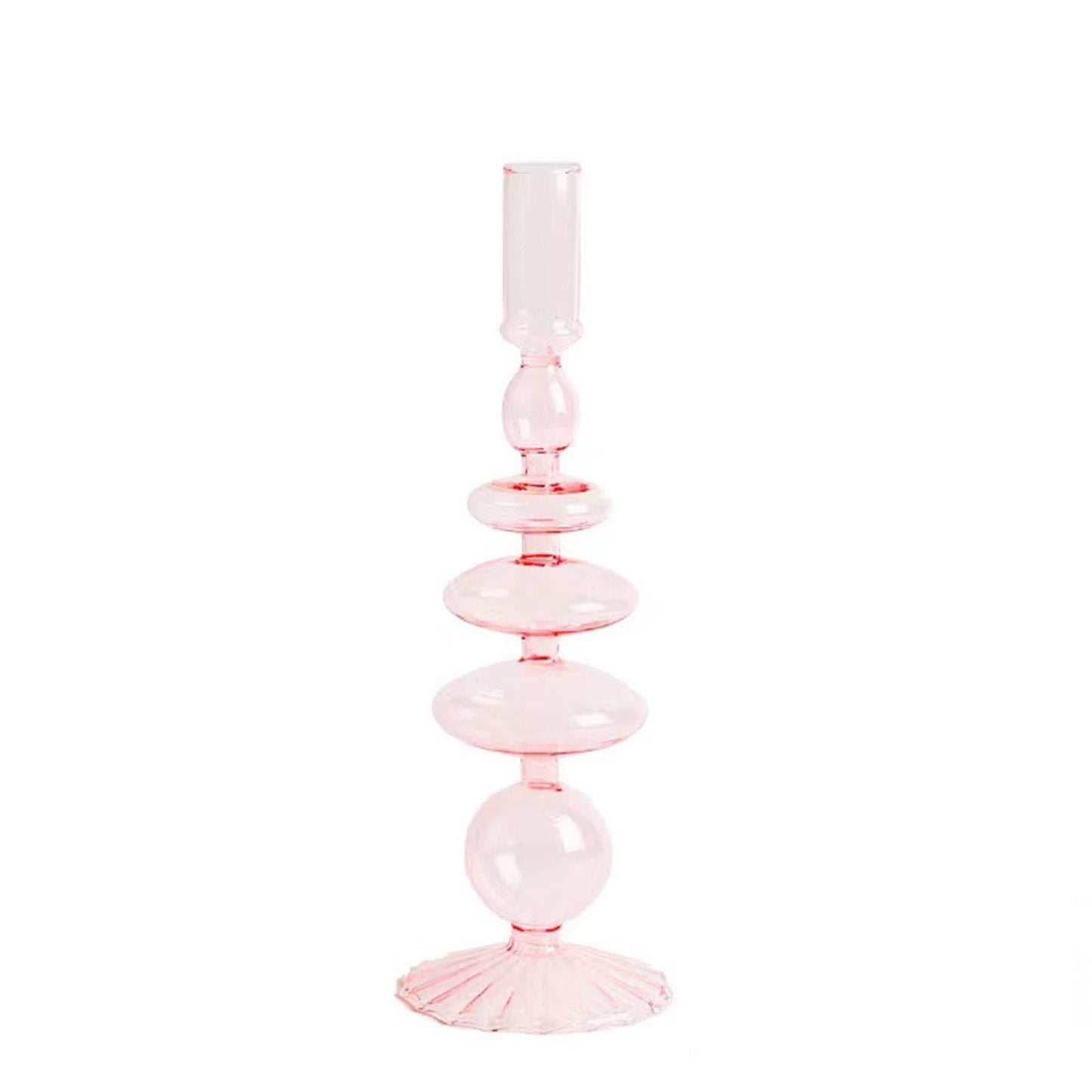 Ddewing Glass Candlestick Holders Simple Creative Glass Vase Candle Holder Colorful Glass Pillar Candle Stand Candlestick Wavy Elegant Glass Candlestick for Home Centerpiece (Pink C)