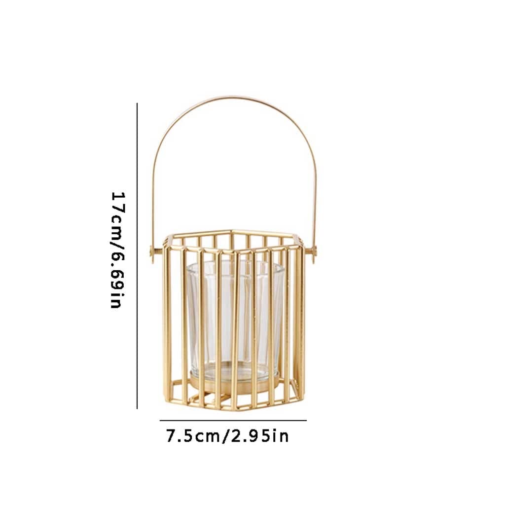 Candle Holders Geometric Gold Pillar Candle Holder, Metal Candle Stand Decorative Candle Lantern with Glass Cup, Candlestick Stand for Wedding Table Centerpiece Candlestick Holders