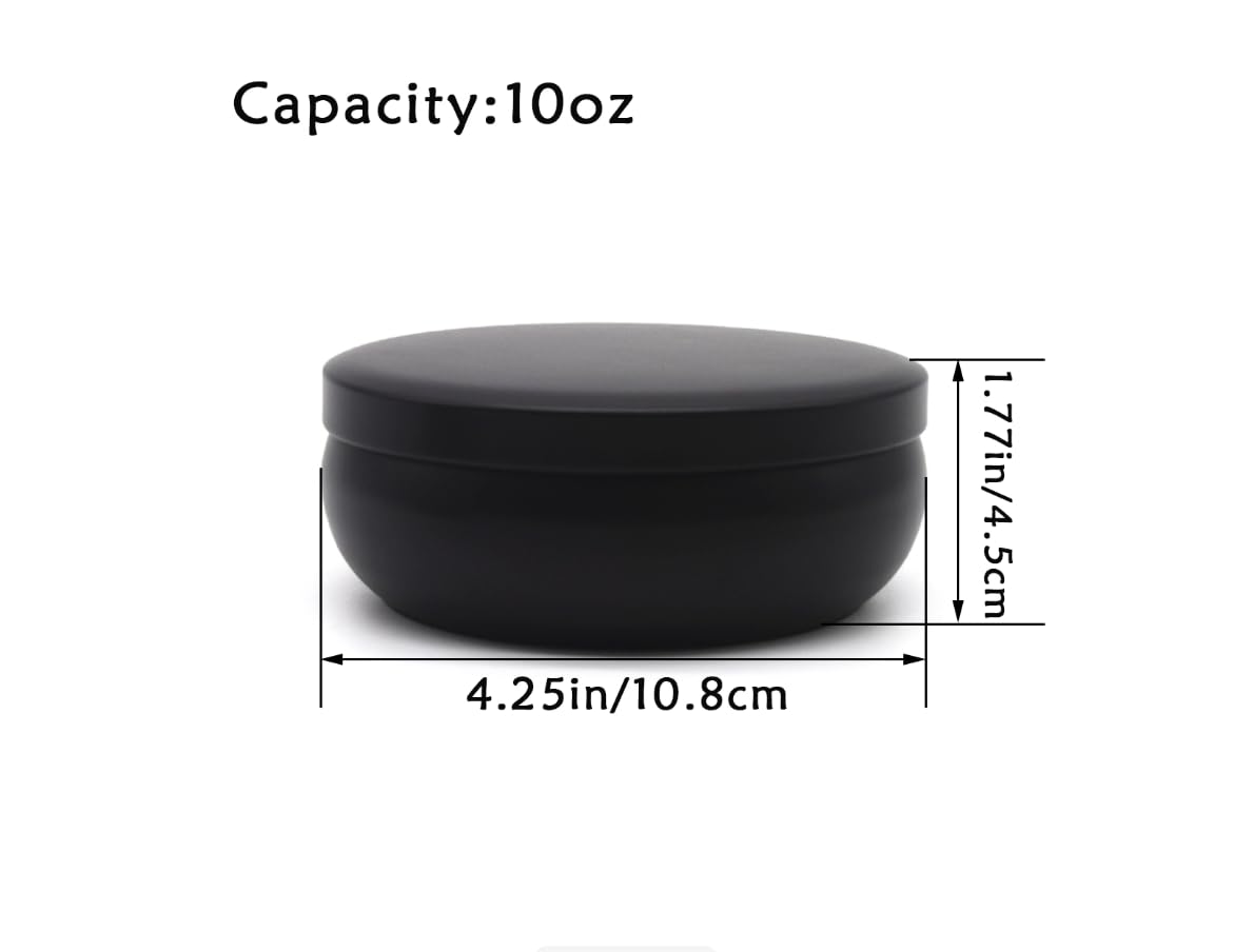 Round Black Metal Candle Tins with Lids, 10 oz, 12-Pack, Storage Container Set for Candle DIY Making and Crafts