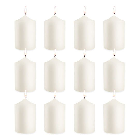 12 Pack Ivory 2x3 Inch Pillar Candles, 22 Hours Unscented Column Candles, Dripless Smokeless Unscented Candles for Home Weddings Restaurant Spa Church and Emergency