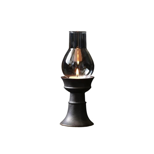 Candlesticks Ceramic Candle Holder with Glass Lampshade Retro Home Aromatherapy Candle Holder Decorative Ornaments Decorative Candle Holder(Black)