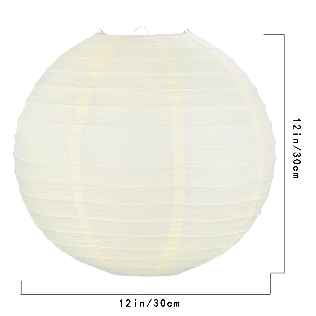 YJUQ Chinese Japanese Style Paper Lanterns, Set of 16 (Lvory, 12 inches)