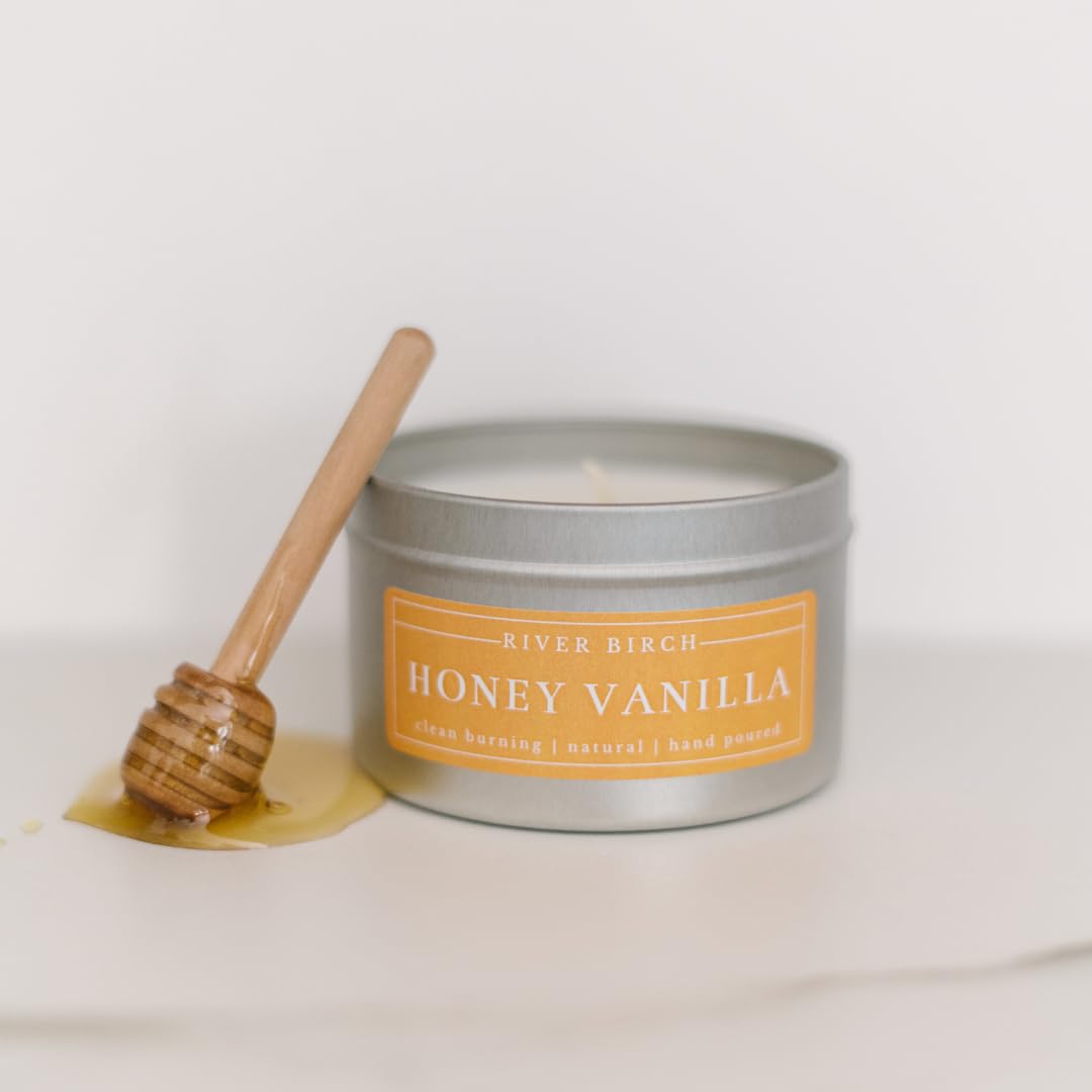 River Birch Candles Honey Vanilla Scented Candle | Premium, All-Natural, Non-Toxic, Soy Wax | 8 oz. Silver Travel Tin | Cozy Relaxing Gifts for Home