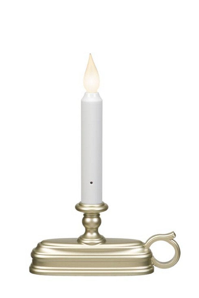 Battery Operated LED Flameless Window Candle Pewter/Silver Finish with Dusk to Dawn Sensor and White Flame