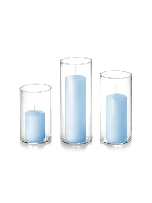 yummi Set of 12 Slim Pillars and Cylinder Vases - Ice Blue