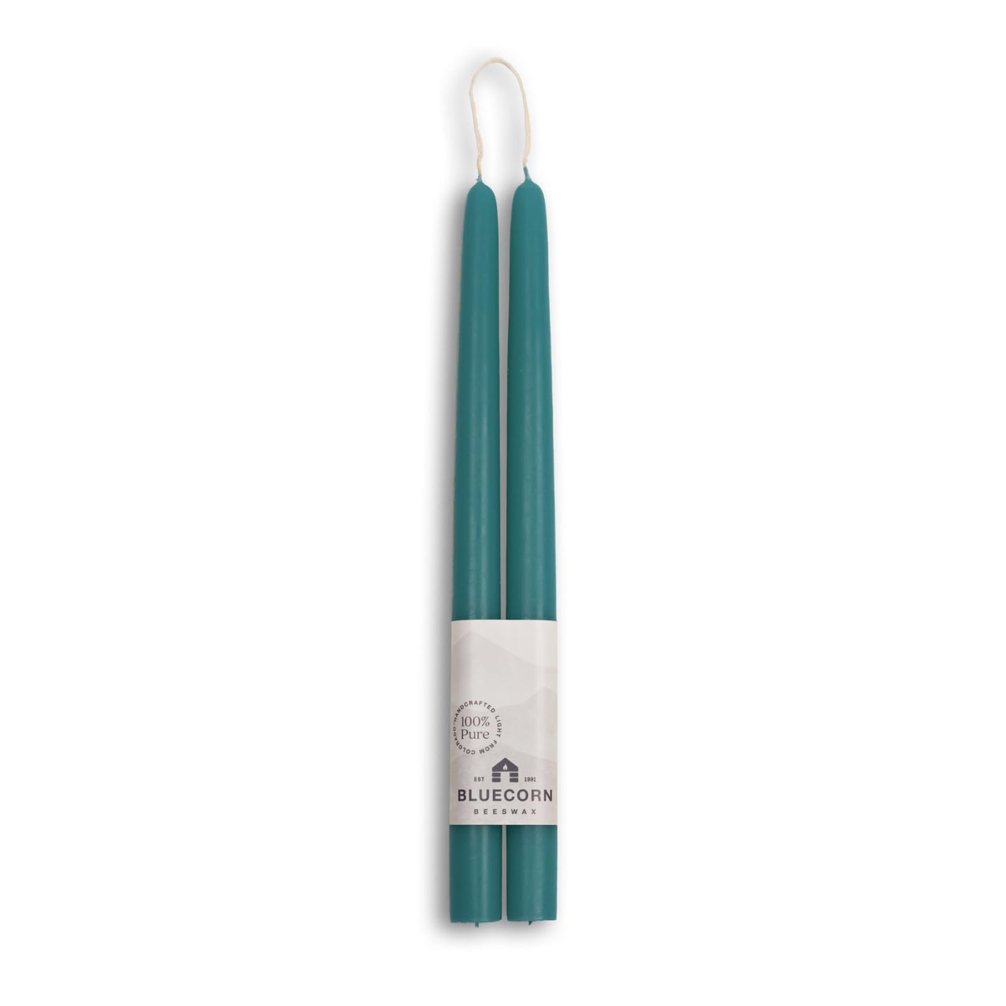 Bluecorn Beeswax Taper Candles, 100% Pure Natural Bees Wax, Pair of 12 Inch Teal Tapered Candlesticks, Clean Burning & Dripless, Fragrance Free, Long Lasting, Home Decor, American Made, 1 Count