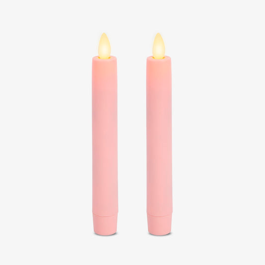 Luminara Set of 2 Flameless Candle Tapers (0.87" x 6.7") Flat Top Real Wax Unscented (Saga Rose)