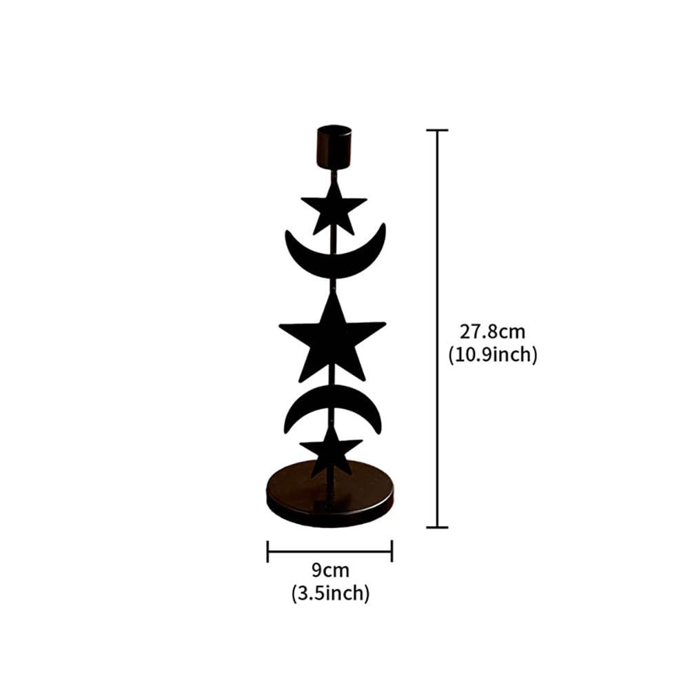 Iron Taper Candle Holder Matte Black Tall Star Moon Candlestick Holders Decorative Candle Stand Candlestick Holder for Wedding, Dining Table, Party Home Decoration (B)