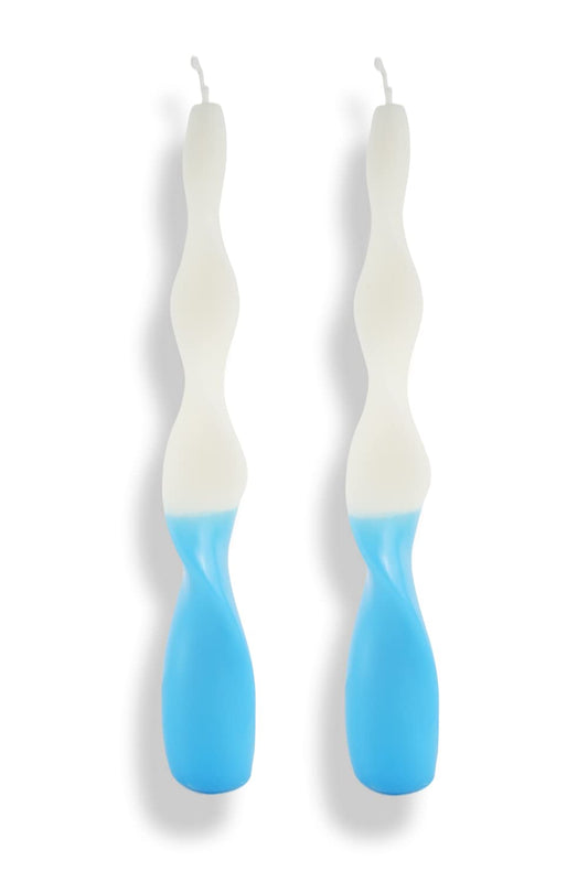 8.3 Inch Spiral Taper Candles Dripless Twisted Taper Candle Handmade from Vegan Soy Wax for Holiday Wedding Party Home Dinner Decoration Party and Any Occasion,Set of 2(Bulewhite)