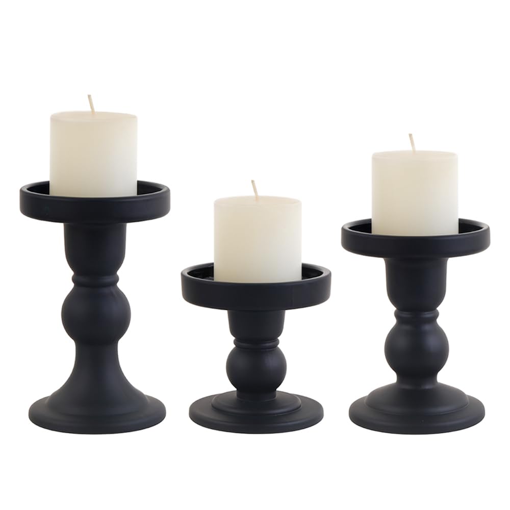 BTGLLAS 3-Piece Set of Black Glass Candlestick, Crystal Candlestick Holder Holder and Conical Candle, Christmas Candle Holder Decoration, Family Living Room Wedding Candle Holder (black1set)