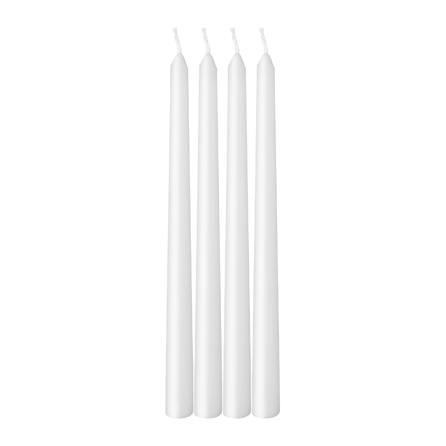 Estrella Blanca 4 Pack 10-Inch White Taper Candles, Unscented Smokeless Dripless Tall Candlesticks for Home Décor, Dinner Tables, Parties, and Weddings