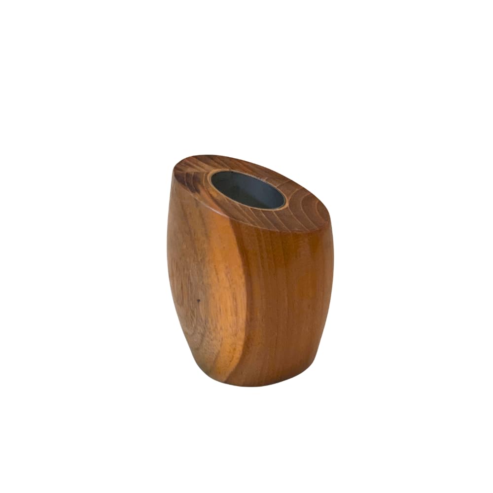 IXXORA Hand-Carved Teak Wood Pillar Candle Holder, Medium (2.5” x 2.5” x 3.6”) | Rustic Modern Wooden Candle Stand for Home Decor, Table Centerpiece, Living Room, Fireplace Mantel & Gifts