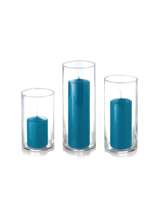 yummi Set of 36 Slim Pillars and Cylinder Vases - Turquoise