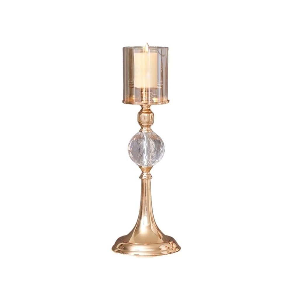 Candlestick Holders Light Luxury Metal Glass Tall Candlestick Candlelight Dinner Decoration Ornaments Candle Holders(Small)