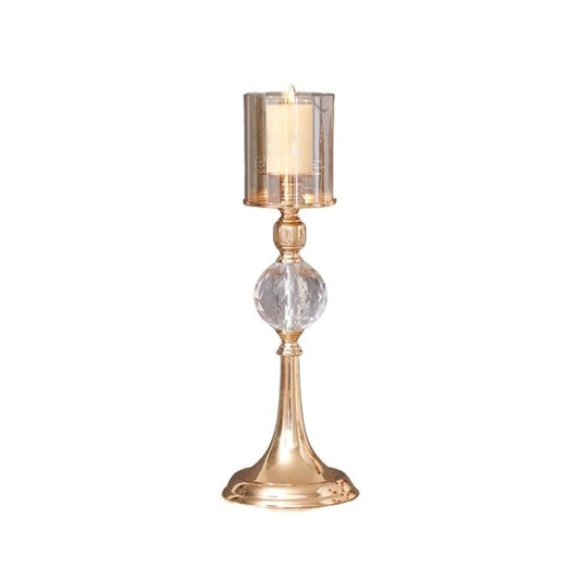 Candlestick Holders Light Luxury Metal Glass Tall Candlestick Candlelight Dinner Decoration Ornaments Candle Holders(Small)