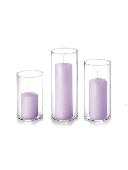 yummi Set of 36 Slim Pillars and Cylinder Vases - Lavender