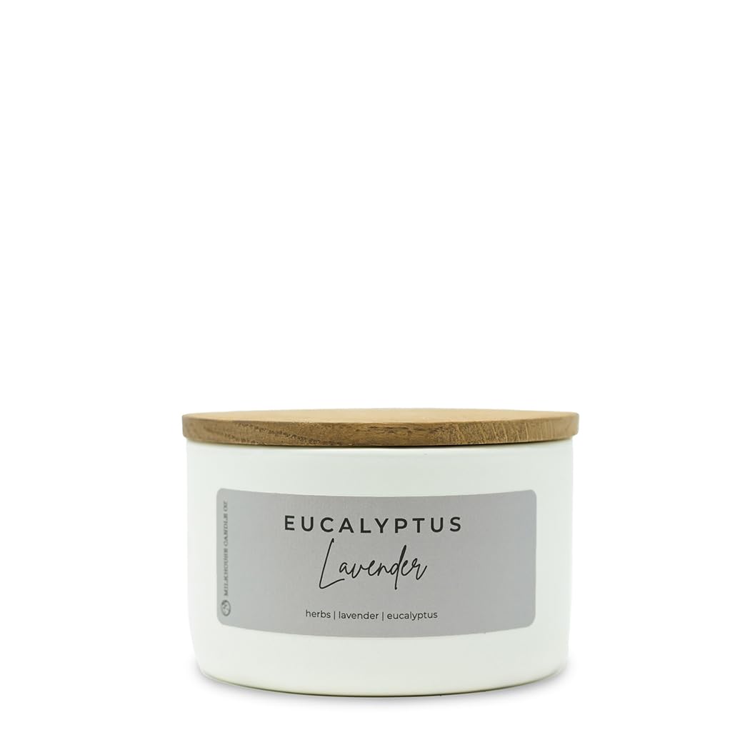 Milkhouse Candle Company Eucalyptus Lavender Soy Candle - Herbs | Lavender | Eucalyptus Scented - 10 oz Signature Statement Candle with Lid, 20+ Hour Burn Time, Made in the USA