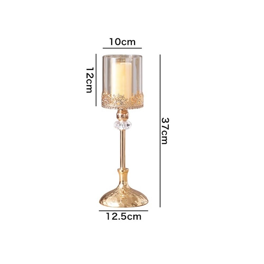 YUHUAWF Candle Holderss Golden Metal Glass Candlestick Home Dining Table Decoration Ornament Candle Holder Decorative Candlestick(Large)