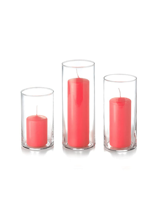 yummi Set of 12 Slim Pillars and Cylinder Vases - Coral