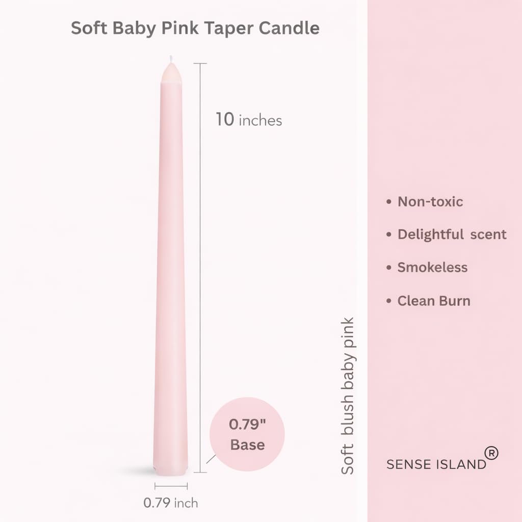 Pink Taper Candles 10'' Baby Pink Blush Candle Sticks Set of 4 | Delightful Scented Natural Soy Wax Candlesticks for Home Decorations,Wedding Upgraded Damage-Proof Gift Box