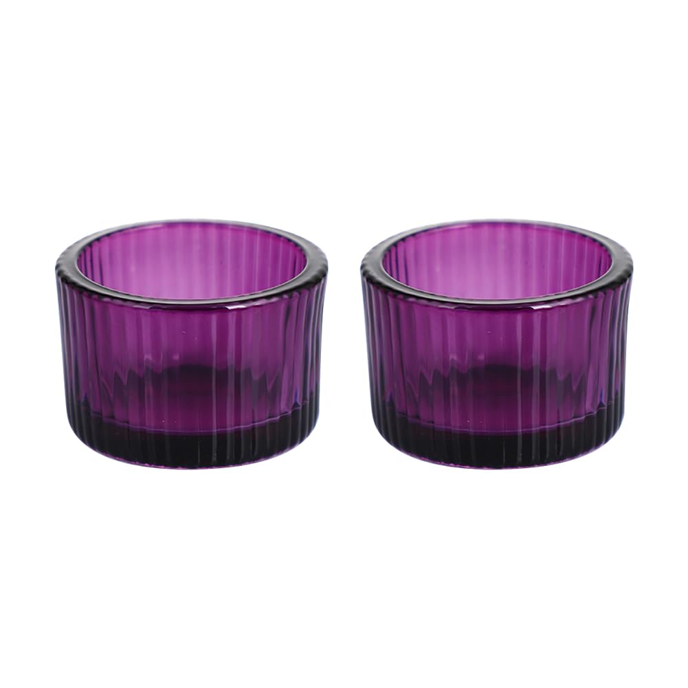 UUYYEO 2 Pcs Glass Tealight Candle Holder Clear Tea Light Candle Cups Votive Candles Holders Containers Floating Candles Holders Dining Table Candle Holder Wedding Table Centerpieces Purple