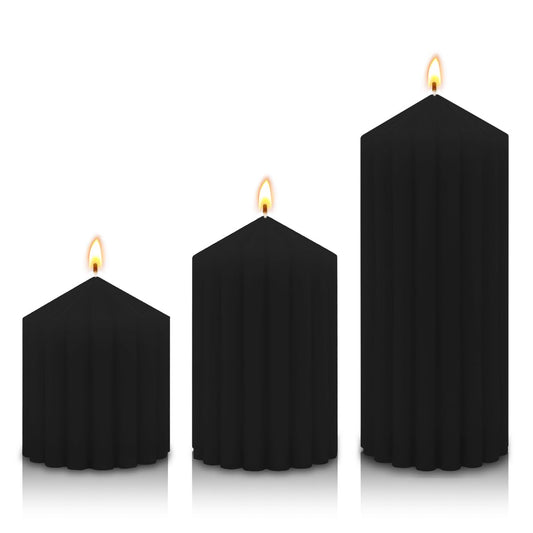 Black Handmade Decorative Pillar Candles - 2.75×3"/4"/6" Fat Candles - Long Lasting Burning Candles for Home Decor, Gifts & Events