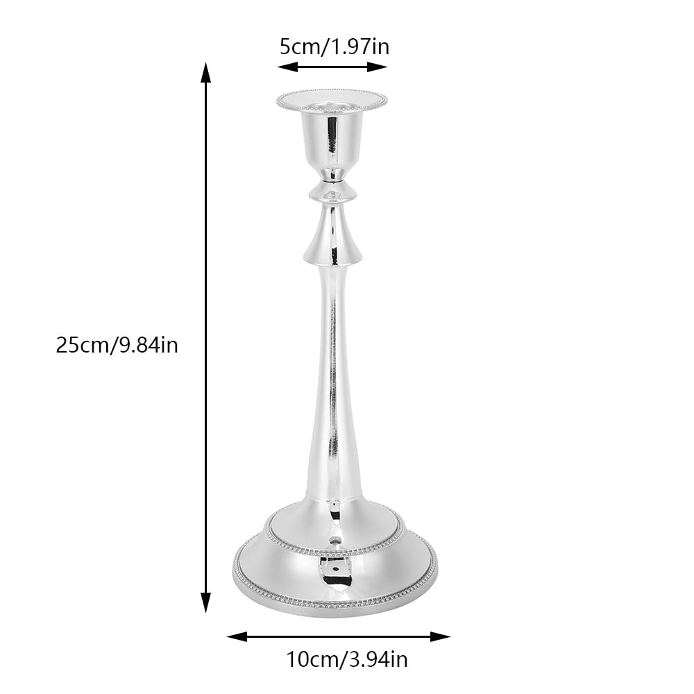 MOUMOUTEN Candelabra,2Pcs 1 Arm Silver Candlestick Holder Length 25cm Decorative Ambience Ornament for Home,Wedding, Restaurant and Other Occasions