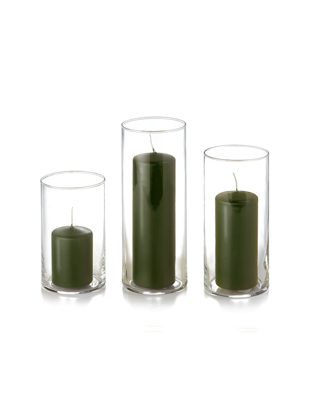 yummi Set of 36 Slim Pillars and Cylinder Vases - Olive