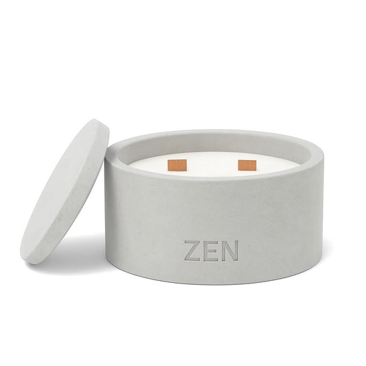 Zen Concrete Candle with Lid – Saffron Amber Jasmine – 100% Beeswax, Minimalist Jar, Wooden Wick, Reusable Container Plant Pot Storage – Luxury-Inspired (Gray, Medium, BAKARAT)