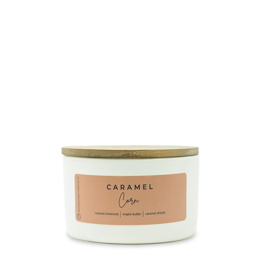 Milkhouse Candle Company Caramel Corn Soy Candle - Roasted Chestnuts | Maple Glaze | Pecan Scented - 10 oz Signature Statement Candle with Lid, 20+ Hour Burn Time, Made in the USA