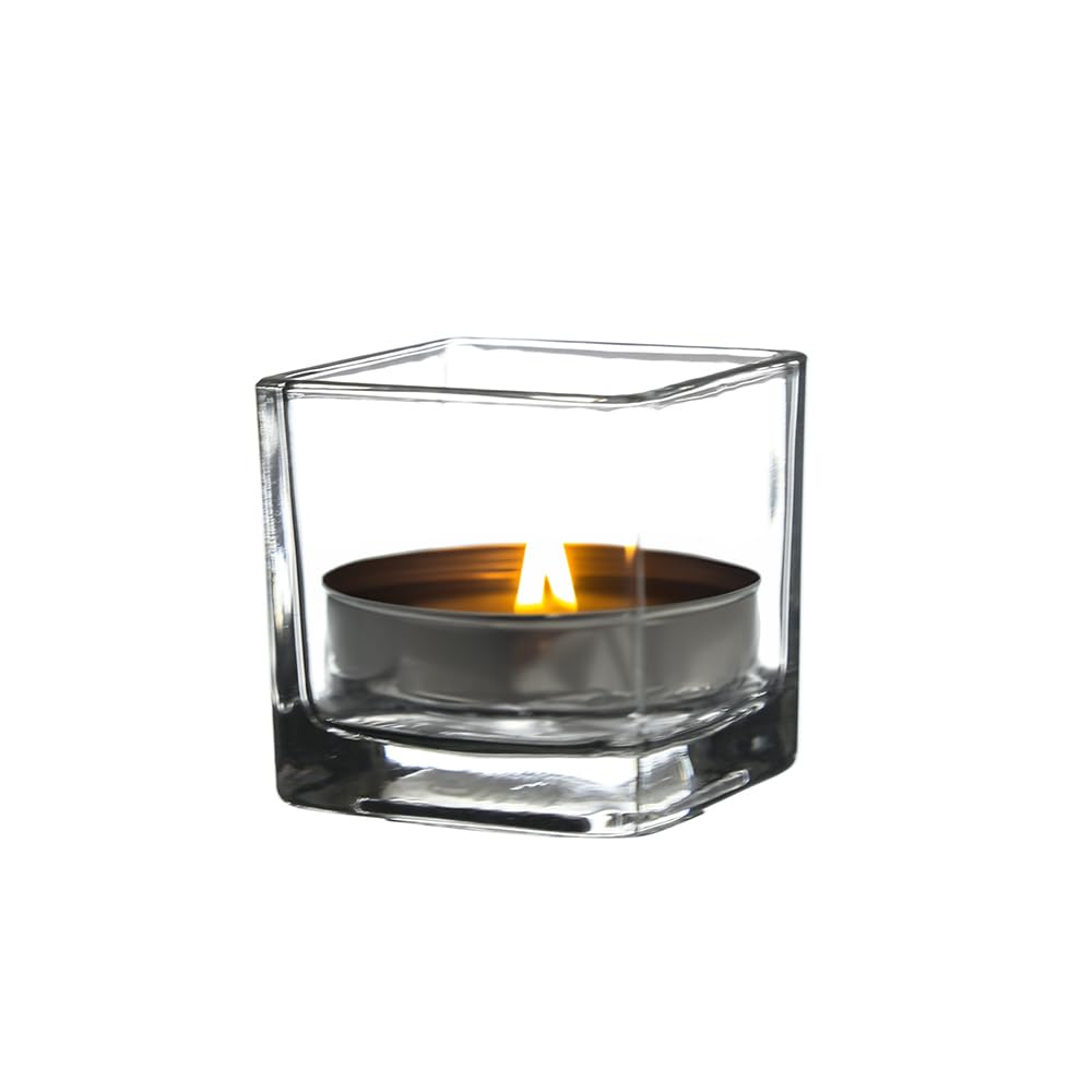 WGV 3 Inch Clear Square Cube Glass Votive Candle Holder Vase, Small Tiny Mercury Tea Light Terrarium Décor 3x3”, 1 Pc