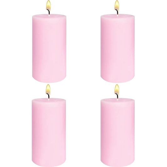 4-Pack Baby-Pink Pillar Candles 2 x 4 Inch – Unscented Dripless and Long Burning Candles, Good for Weddings, Parties, Dinner and Home Décor