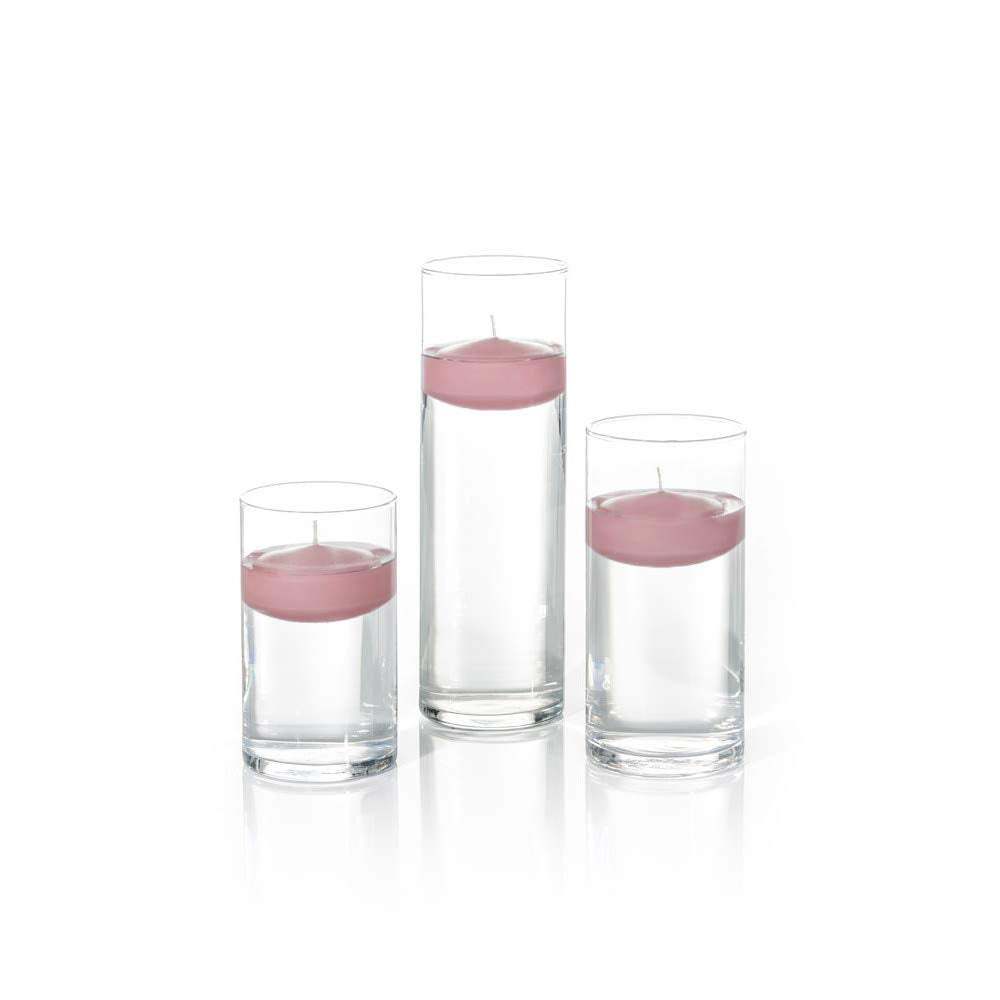 yummi Set of 18 Floating Candles and Cylinder Vases - Light Rose