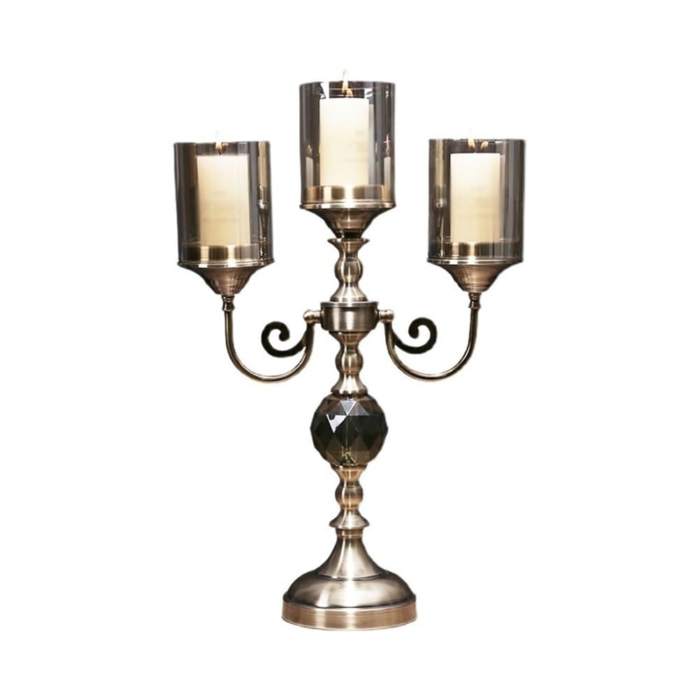 cfycfy987 Candelabra Retro Metal Glass Three-Head Candlestick Light Luxury Home Decoration Ornaments Candle Holder Candle Sticks Holder(Large)
