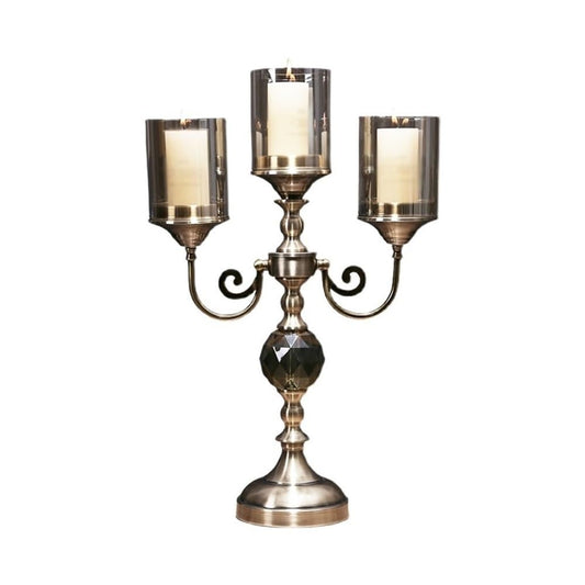 cfycfy987 Candelabra Retro Metal Glass Three-Head Candlestick Light Luxury Home Decoration Ornaments Candle Holder Candle Sticks Holder(Large)