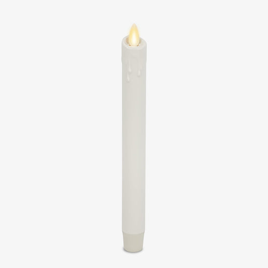 Luminara White Single Wax Drip Flameless Candle Tapers (1 x 9.5 inch), Moving Flame LED Candle Unscented Real Wax with Dripped Top Timer Function, Table, Mantel, Holiday Decoration