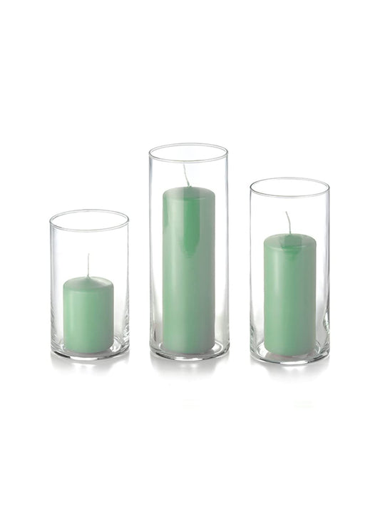 yummi Set of 12 Slim Pillars and Cylinder Vases - Sage