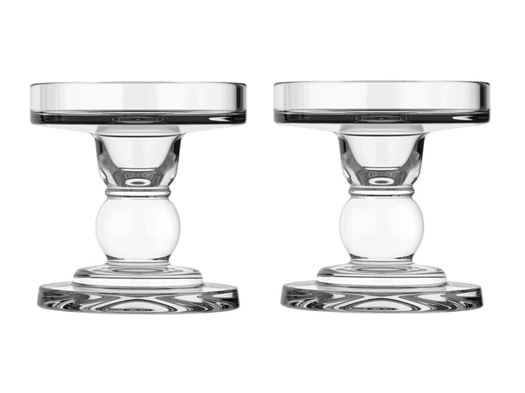 2Pcs Glass Candle Holders,Crystal Glass Candle Holder,Clear Pillar Taper Candlestick for Wedding, Party, Holiday Decoration (Small)