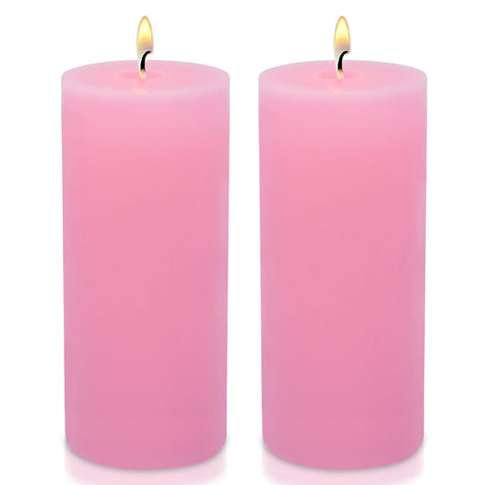 Pillar Candles Set of 2, Hand-Poured Unscented Candles, 3"*8" Pink Decorative Candles, No Drip, Long Burning,Wedding,Dinner,Christmas and Home Decor