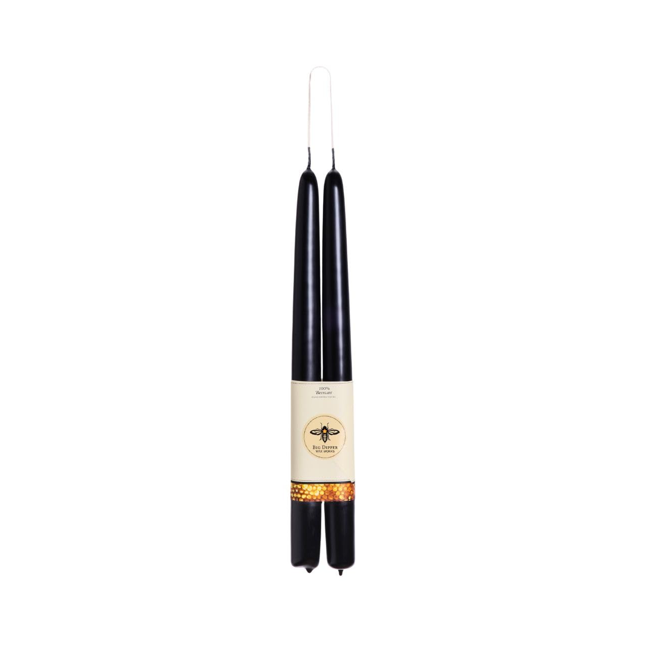 Big Dipper Wax Works Black Hand-Dipped Beeswax Taper Candles – 12” x 7/8”, 2-Pack, 100% Pure Beeswax, Long Burning, Clean, Cotton Wick, Handmade in USA, Home Décor & Wedding Candles