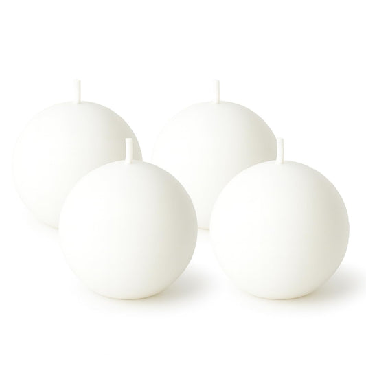 Biedermann & Sons White Round Candles (Set of 4), Unscented Dripless Balls, 2.5" Spheres, 8 Hour Burn, for Dinner Tables and Special Occasions