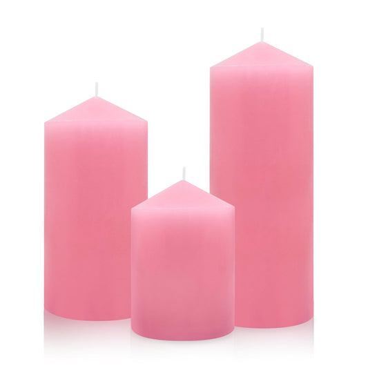 Unscented 3x4 3x6 3x8 Inch Pink Pillar Candles, 3 Packs Dripless Long Lasting Large Solid Pastel Colored Different Sizes Cylinder Column Candles for Home Table Decor Power Outage Emergency