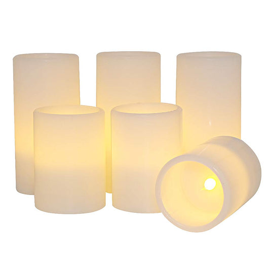 Eldnacele Flameless Flickering Candles Battery Operated Real Wax White Color with 8 Hours Timer for Christmas Home Decoration and Parties Set of 6(3"x 4", 3"x 6")