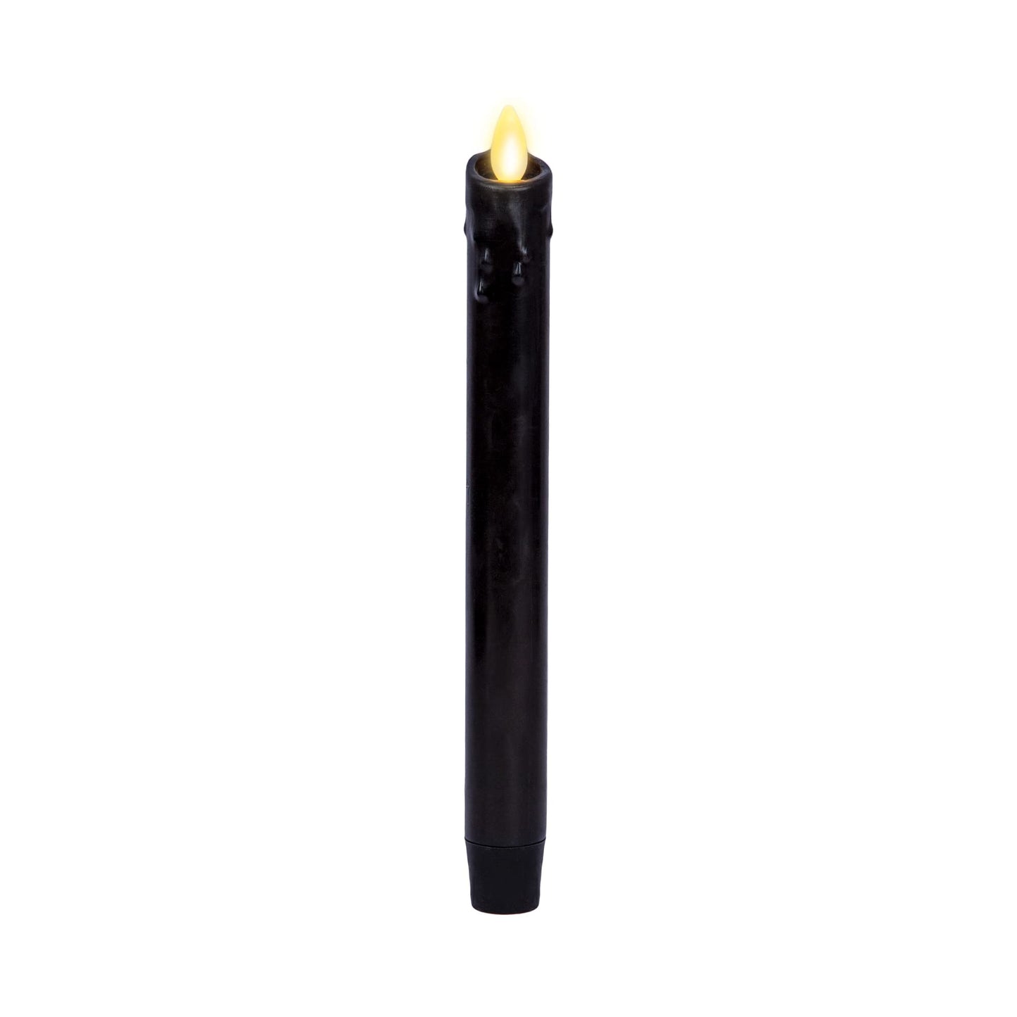 Luminara Black Single Wax Drip Flameless Candle Tapers (1 x 9.5 inch), Moving Flame LED Candle Unscented Real Wax with Dripped Top Timer Function, Table, Mantel, Holiday Decoration