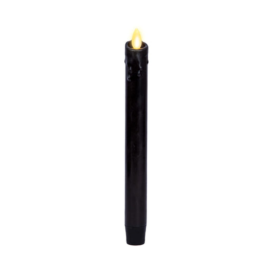 Luminara Black Single Wax Drip Flameless Candle Tapers (1 x 9.5 inch), Moving Flame LED Candle Unscented Real Wax with Dripped Top Timer Function, Table, Mantel, Holiday Decoration