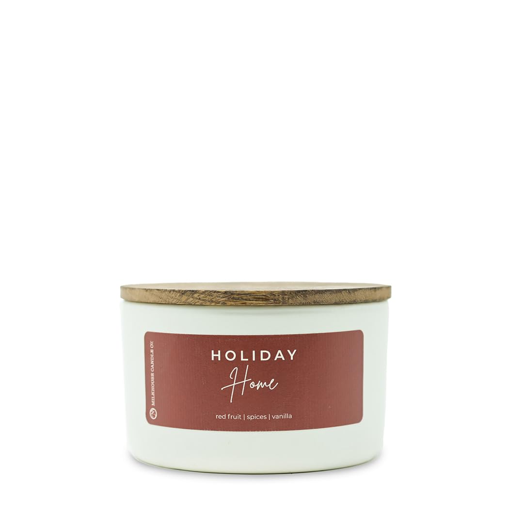 Milkhouse Candle Company Holiday Home Soy Candle - Red Fruit | Spices | Vanilla Scented - 10 oz Signature Statement Candle with Lid, 20+ Hour Burn Time, Made in the USA