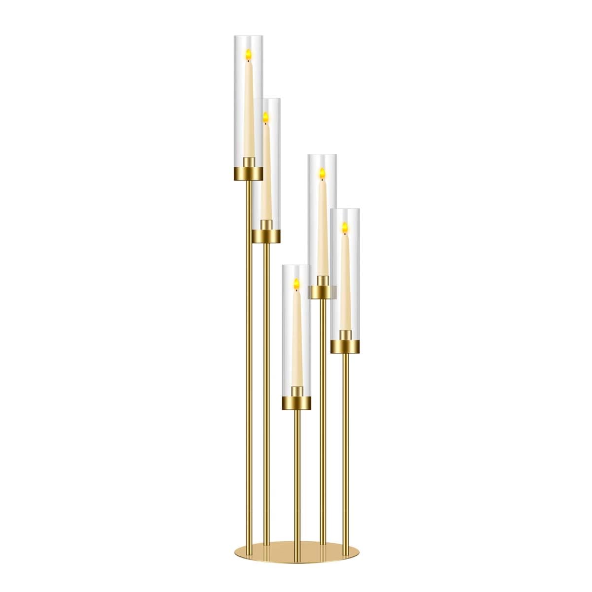 35in 1 Set Gold Candelabra Candle Centerpieces for Tables Candlesticks Holder Wedding Centerpieces Table Decorations Acrylic lampshade Fit 0.9" LED Candle